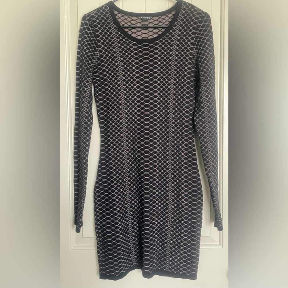 Express Black Gold Metallic Sweater Dress Long Sleeve Size M
